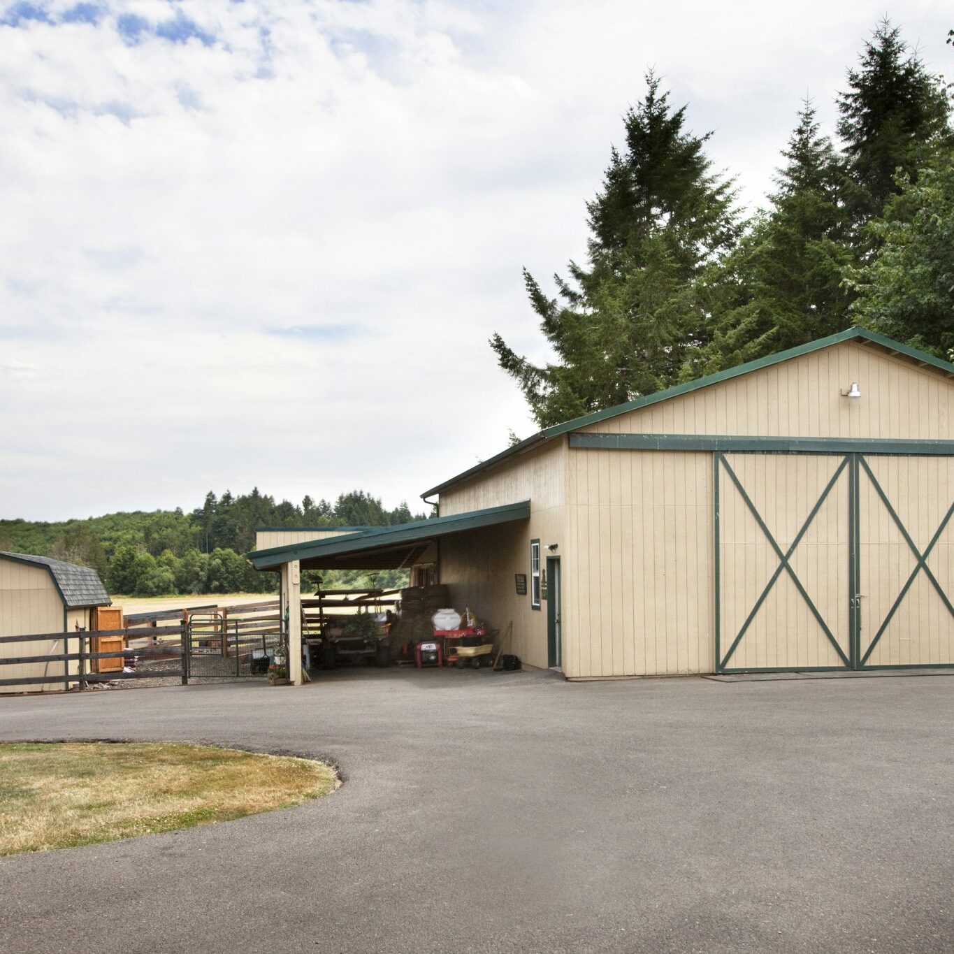 Concrete driveway and barn on ranch